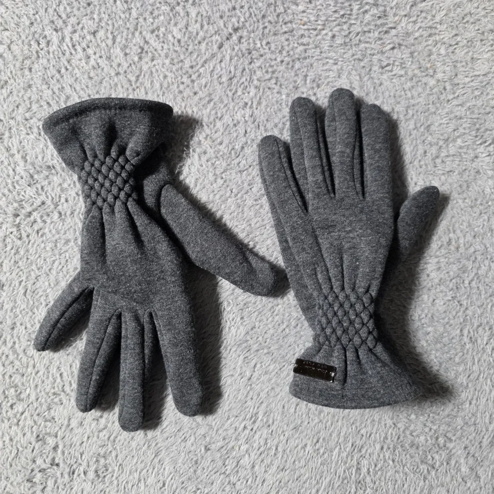 Nicole Miller New York Womens OS Tech Gloves Gray Smocked Wrist Touchscreen